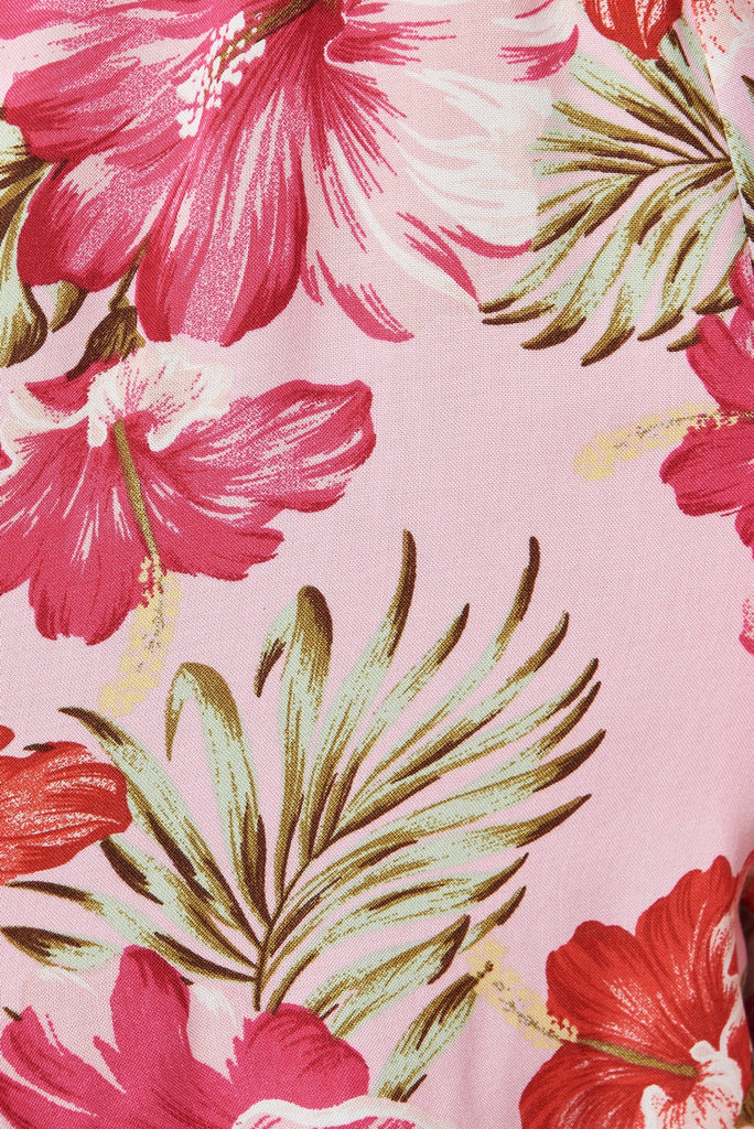 Elliana Playsuit In Light Pink With Pink Floral - fabric