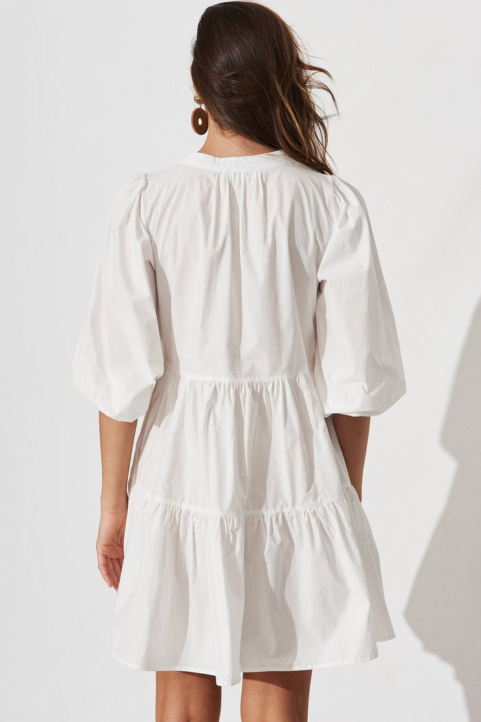 Tiani Tiered Dress In White Cotton - back