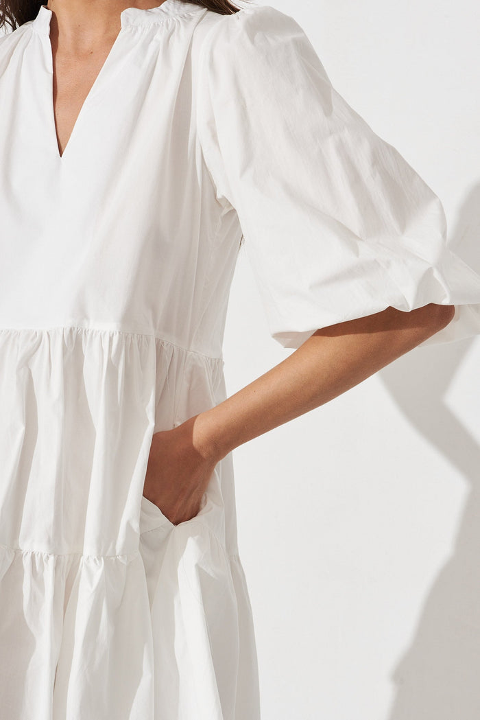 Tiani Tiered Dress In White Cotton - detail