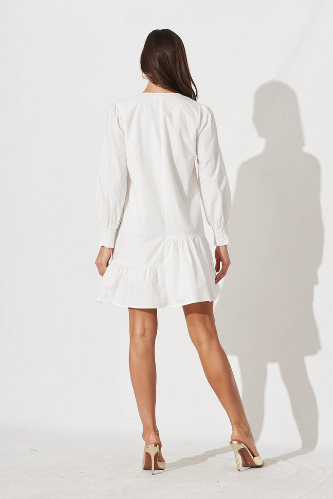 Relina Shift Dress In White Cotton - back