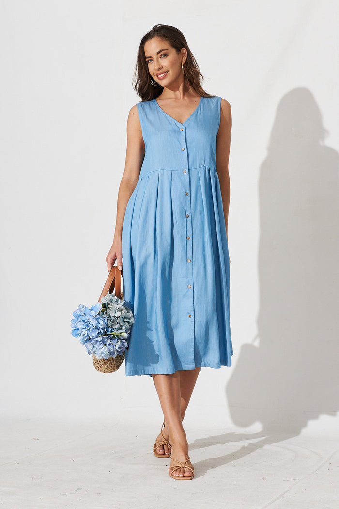 Winka Midi Dress In Blue - full length