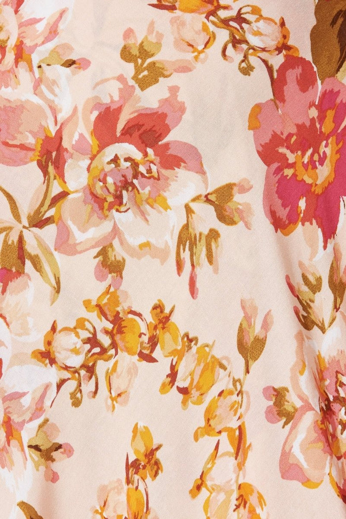 Celly Midi Wrap Dress In Peach With Pink Floral - St Frock (Dev)