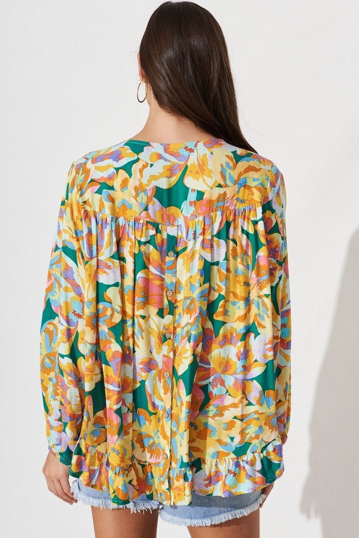 Brita Top In Green With Orange Floral - St Frock (Dev)