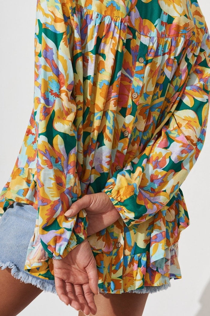 Brita Top In Green With Orange Floral - St Frock (Dev)
