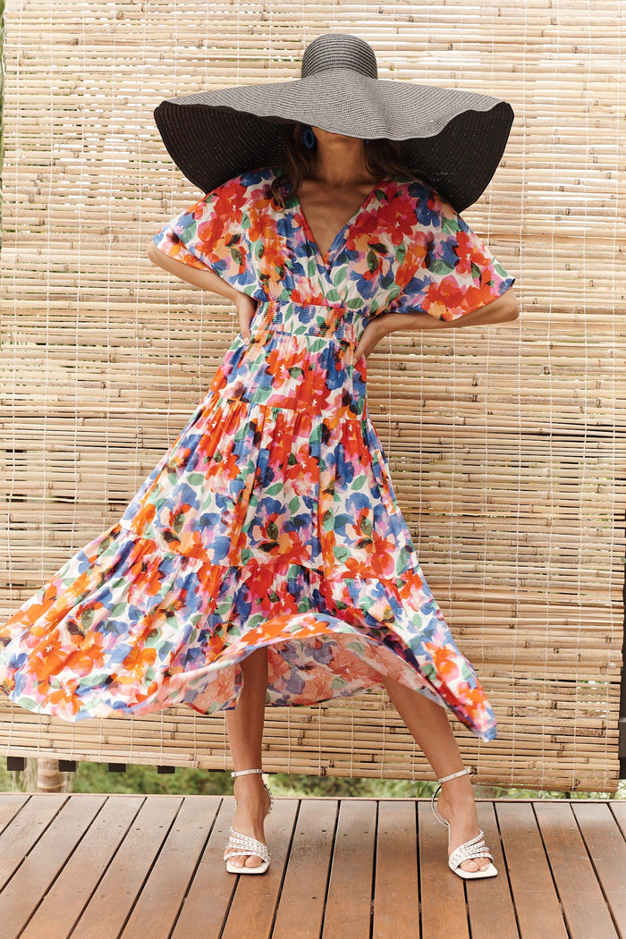 Siarne Maxi Dress In White With Multi Floral