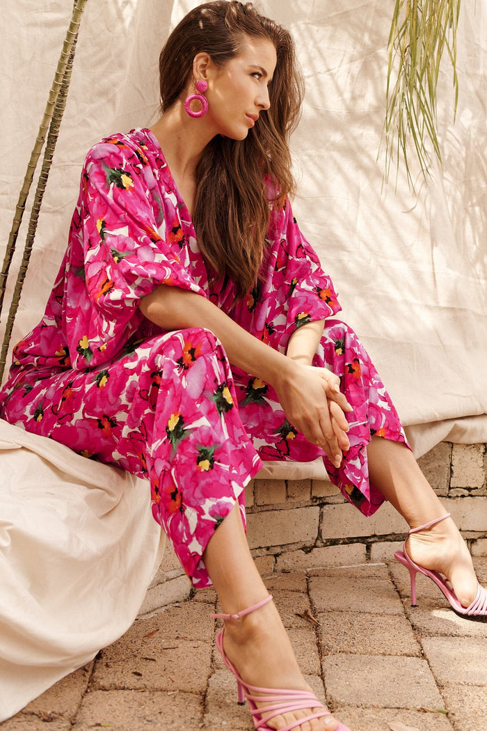 Amalia Pants In White With Fuchsia Floral - St Frock (Dev)