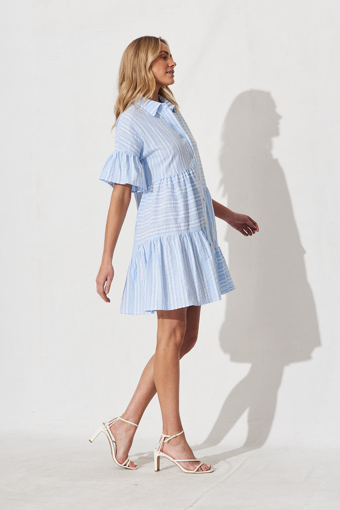 Freya Shirt Dress In Blue And White Stripe - side