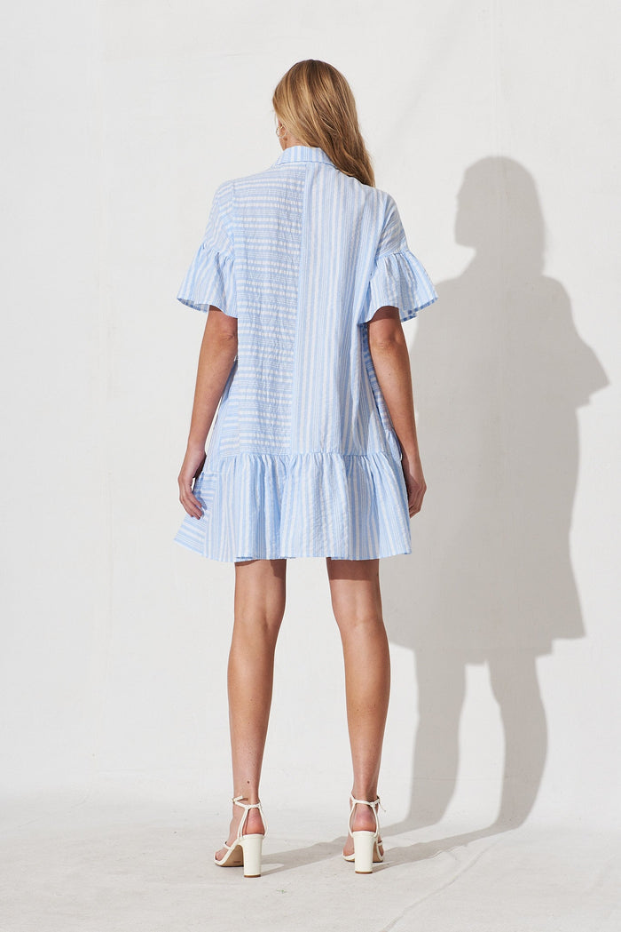 Freya Shirt Dress In Blue And White Stripe - back