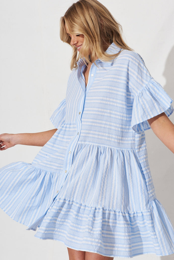 Freya Shirt Dress In Blue And White Stripe - detail