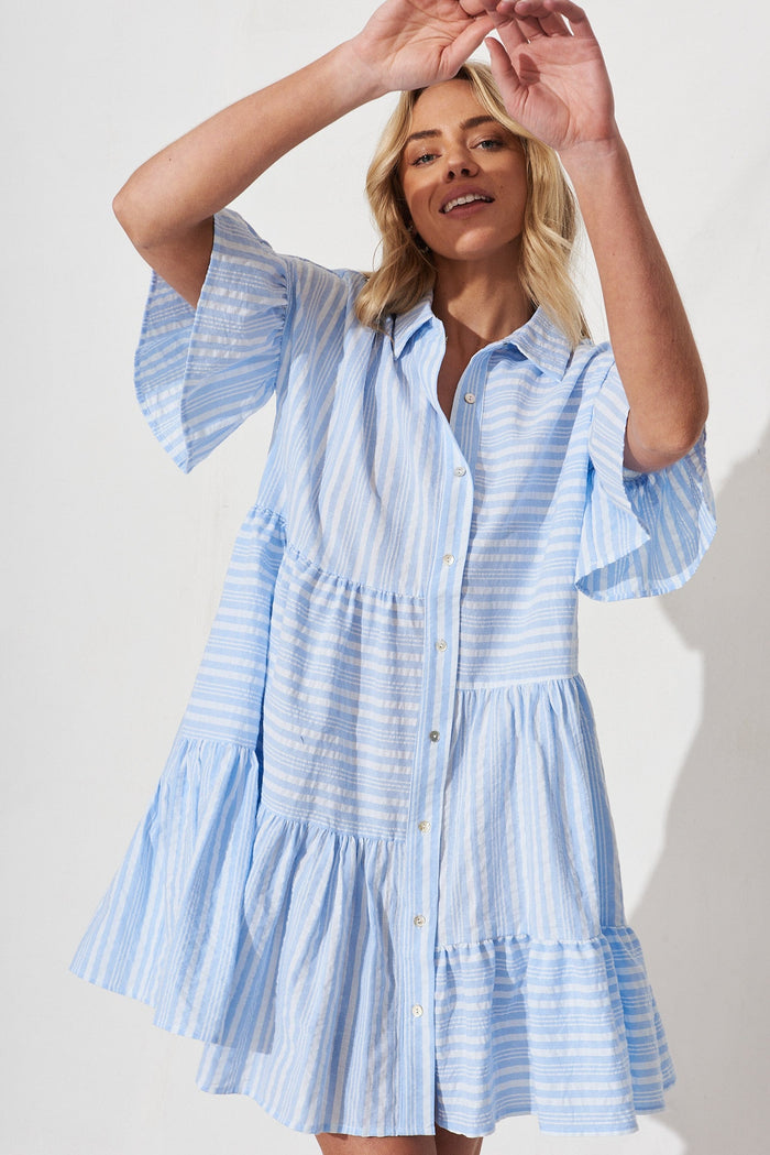 Freya Shirt Dress In Blue And White Stripe - detail