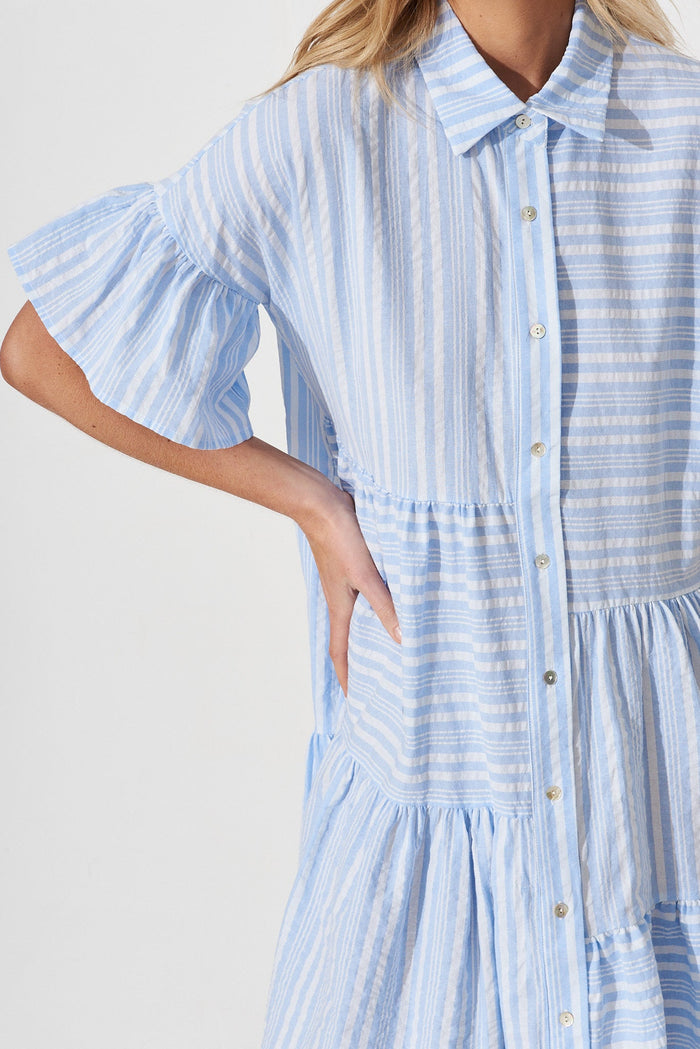 Freya Shirt Dress In Blue And White Stripe - detail
