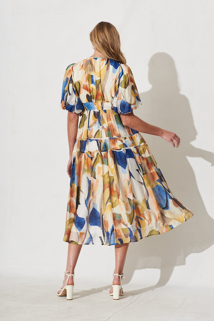 Amalie Midi Dress In White With Multi Print - back