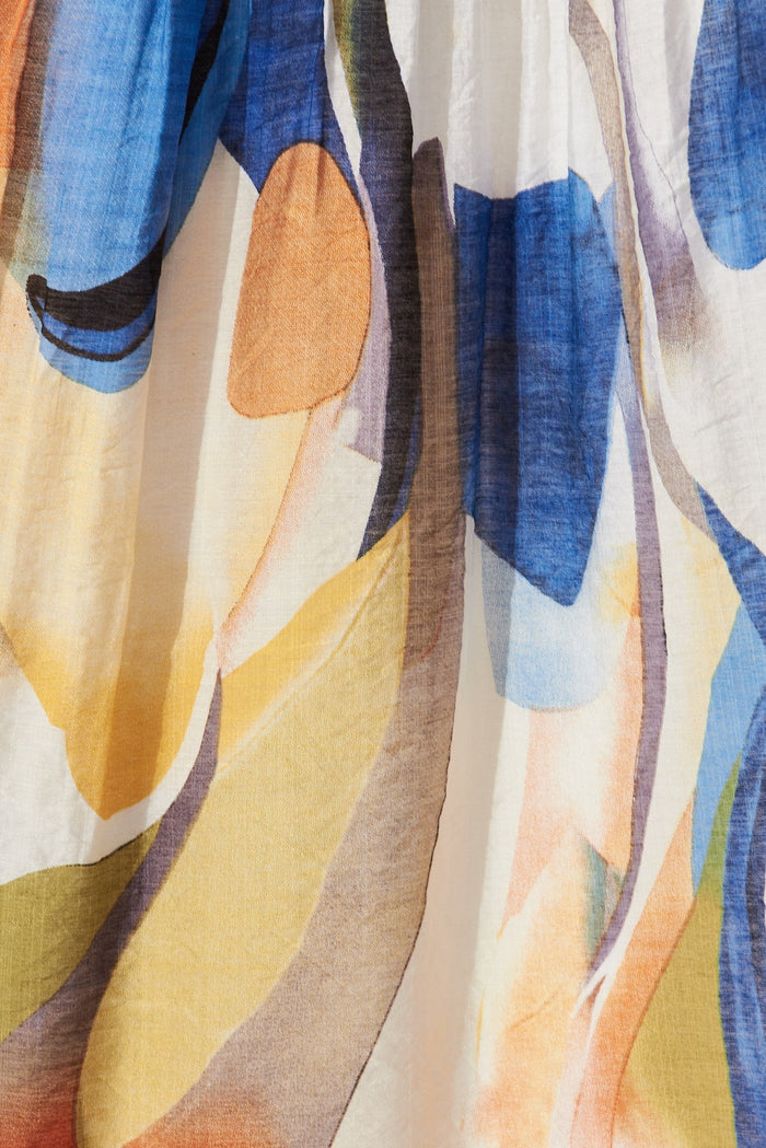 Amalie Midi Dress In White With Multi Print - fabric