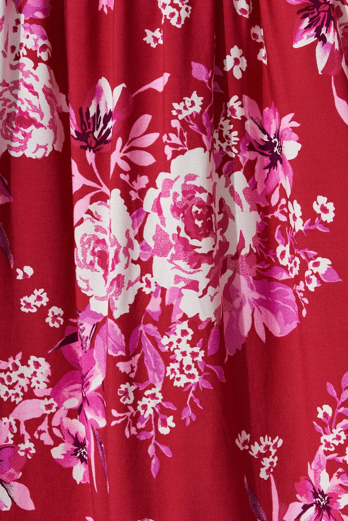 Elxi Maxi Dress In Red With Pink Floral - fabric