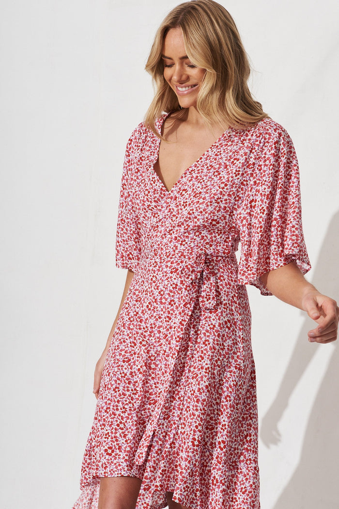 Majola Dress In White With Pink Speckle - front