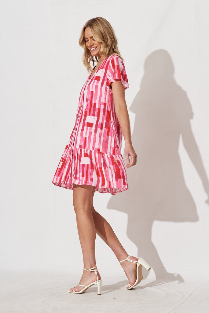 Mariachi Dress In Red With Pink Print - side