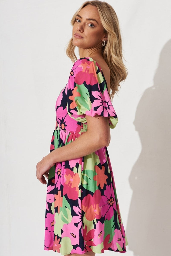 Cairns Dress In Navy With Multi Tropical Floral - St Frock (Dev)