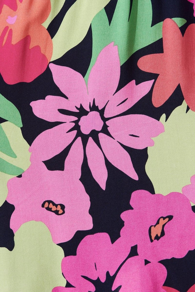 Cairns Dress In Navy With Multi Tropical Floral - St Frock (Dev)