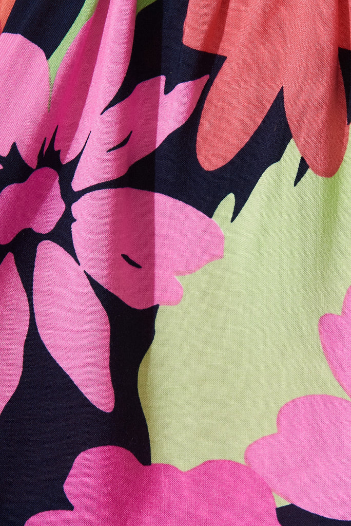 Kuranda Top In Navy With Multi Tropical Floral - fabric