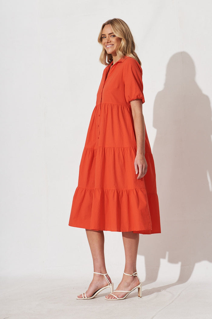 Lauren Midi Shirt Dress In Tangerine - side