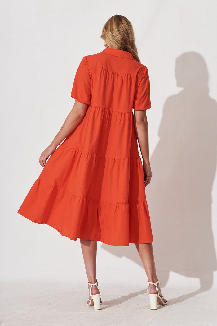 Lauren Midi Shirt Dress In Tangerine - back