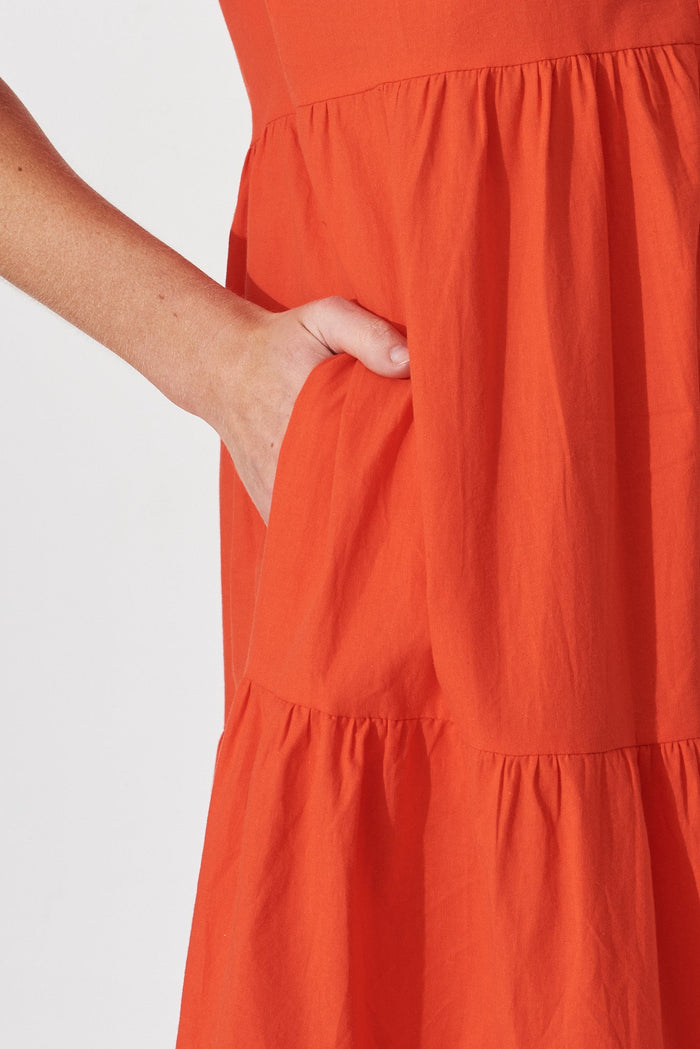 Lauren Midi Shirt Dress In Tangerine - detail