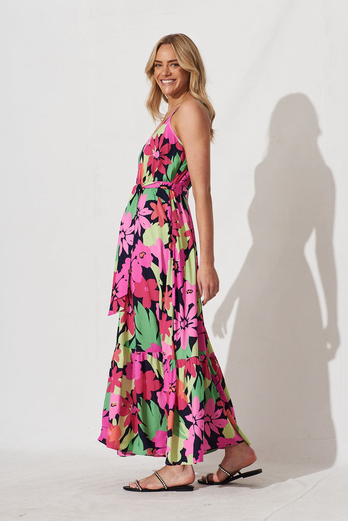 Daintree Maxi Dress In Navy With Multi Tropical Floral - side
