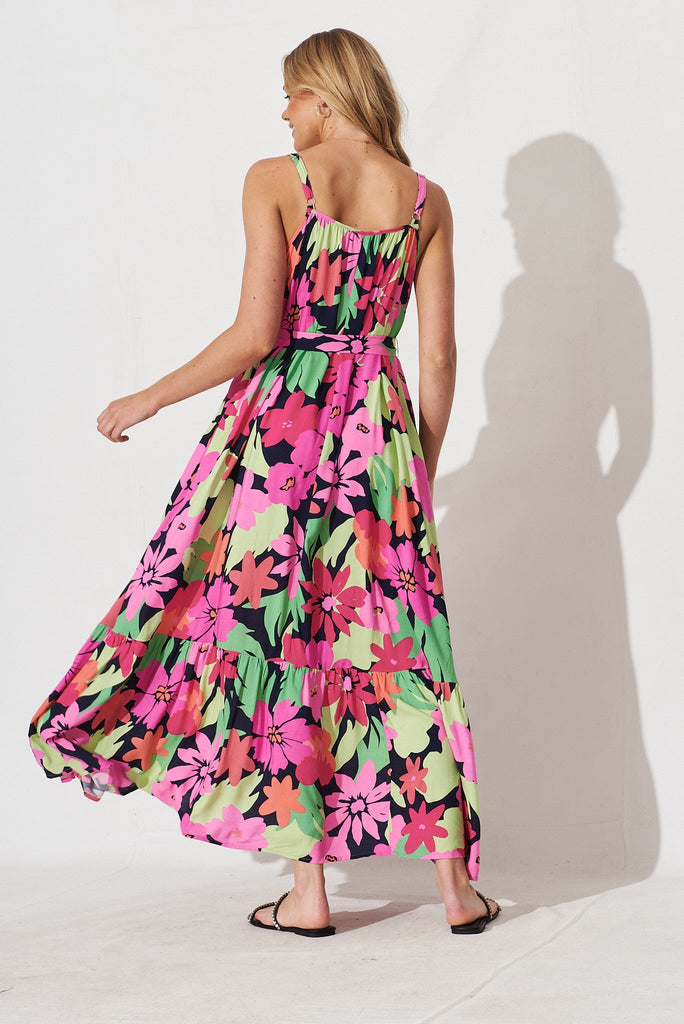 Daintree Maxi Dress In Navy With Multi Tropical Floral - back