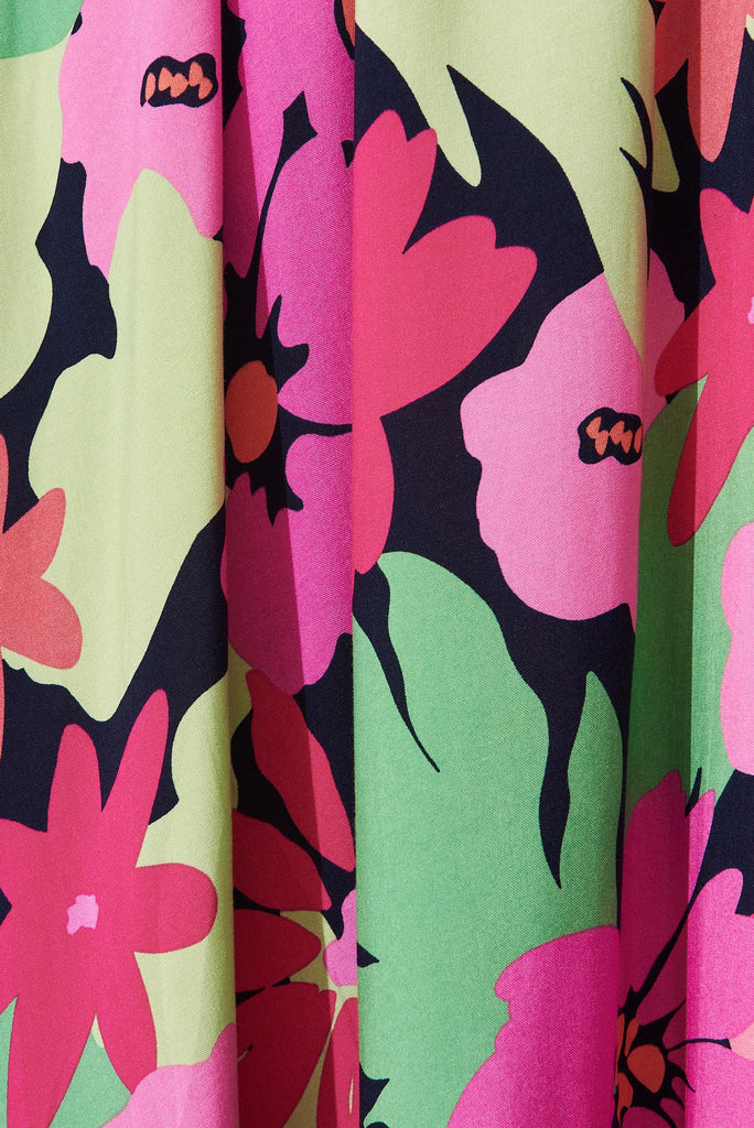 Daintree Maxi Dress In Navy With Multi Tropical Floral - fabric