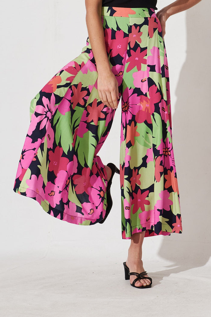 Sugary Pant In Navy With Multi Tropical Floral - front