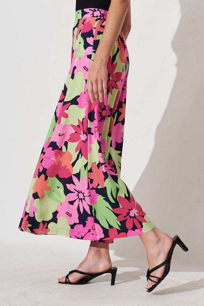 Sugary Pant In Navy With Multi Tropical Floral - side