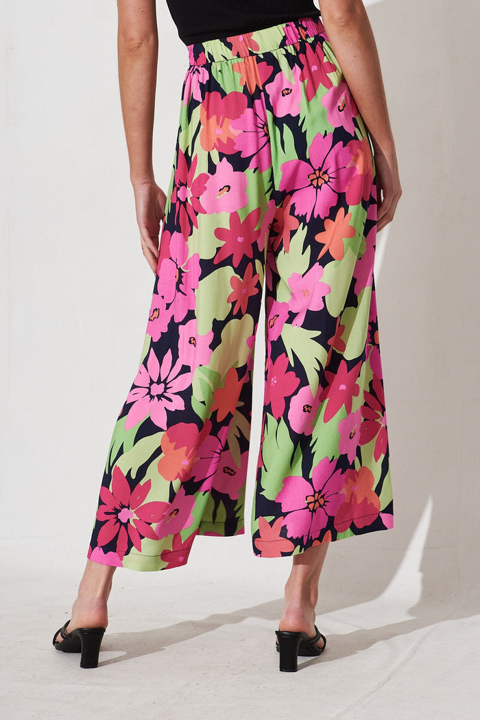 Sugary Pant In Navy With Multi Tropical Floral - back