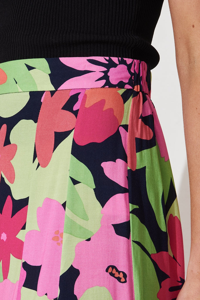 Sugary Pant In Navy With Multi Tropical Floral - detail
