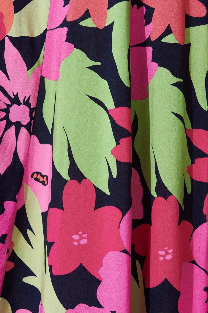 Sugary Pant In Navy With Multi Tropical Floral - fabric