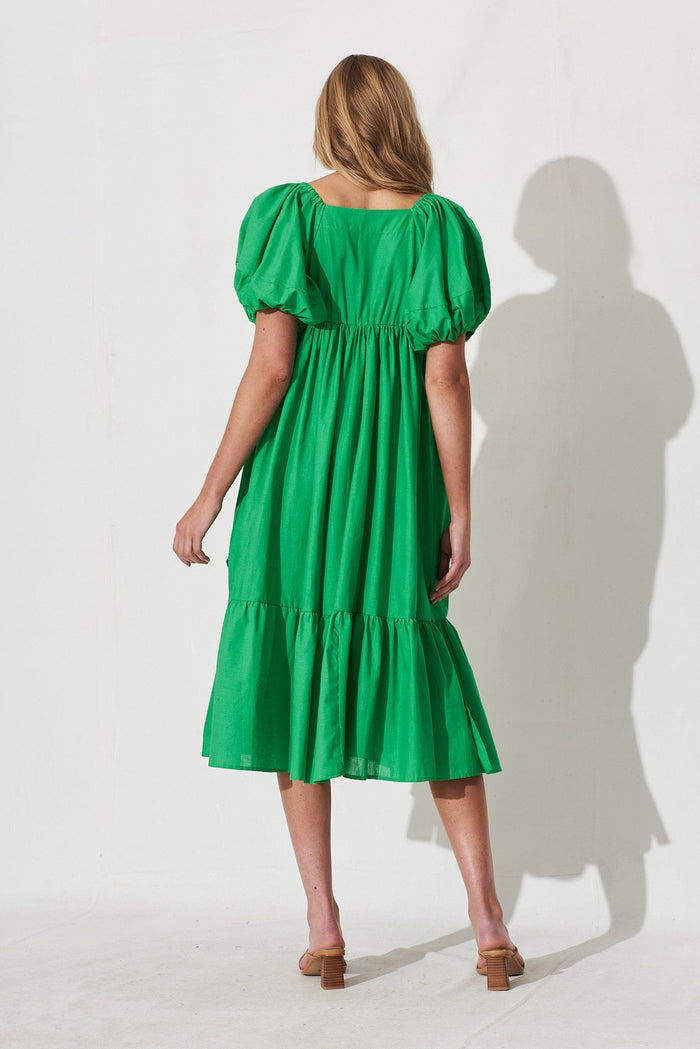 Dayne Midi Dress In Green Linen Blend - back