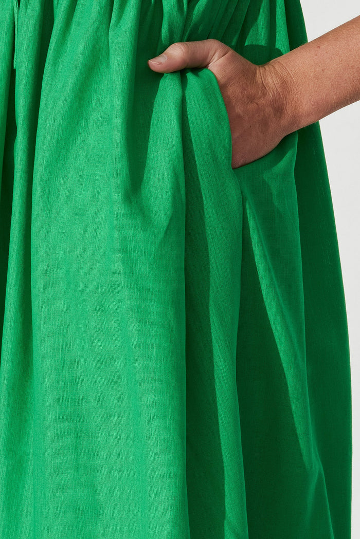 Dayne Midi Dress In Green Linen Blend - detail
