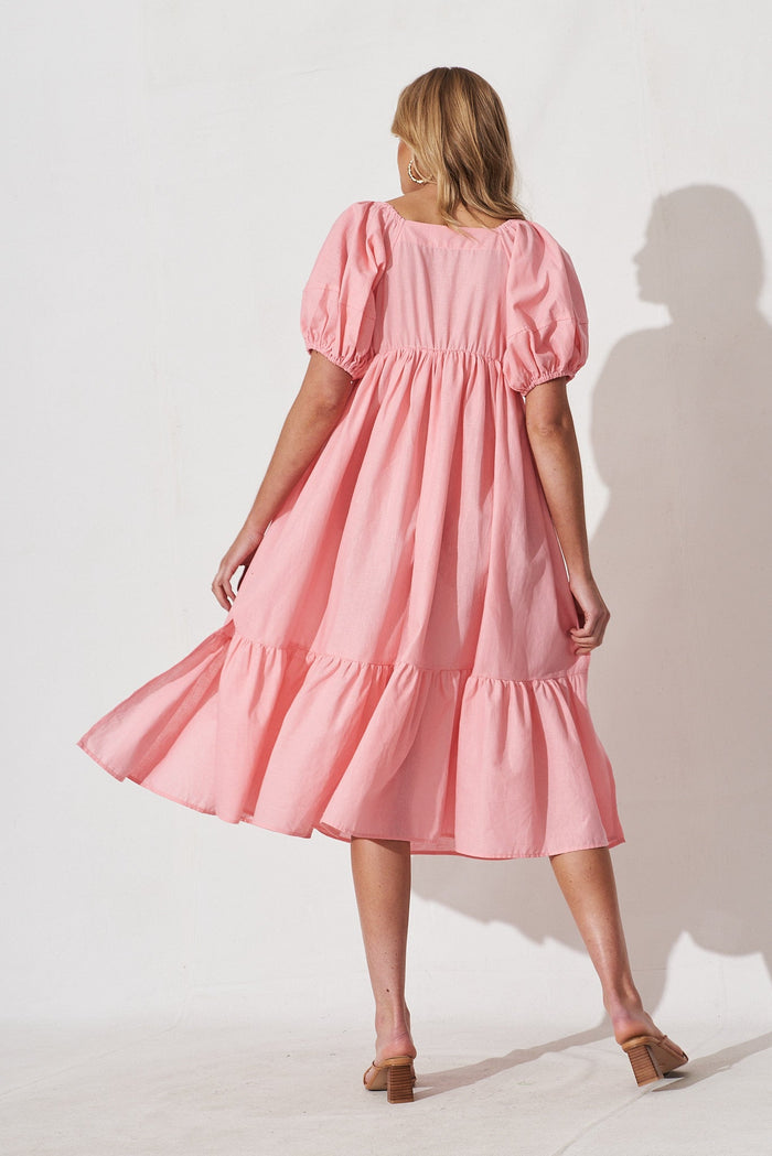 Dayne Midi Dress In Pink Linen Blend - back