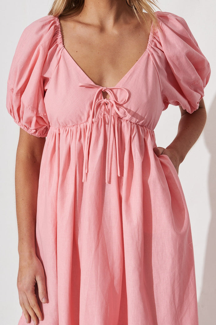 Dayne Midi Dress In Pink Linen Blend - detail