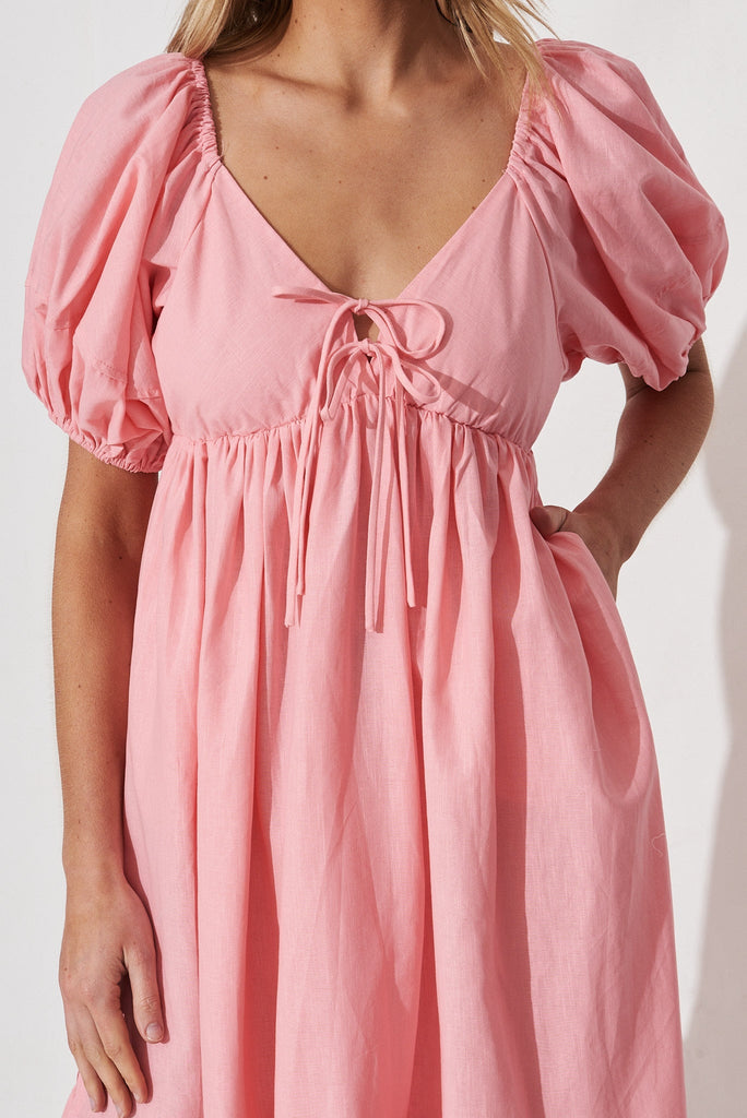 Dayne Midi Dress In Pink Linen Blend - detail