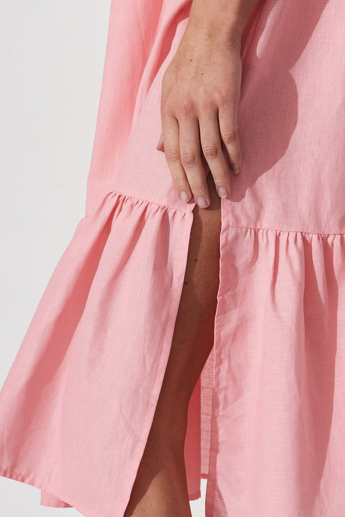 Dayne Midi Dress In Pink Linen Blend - detail