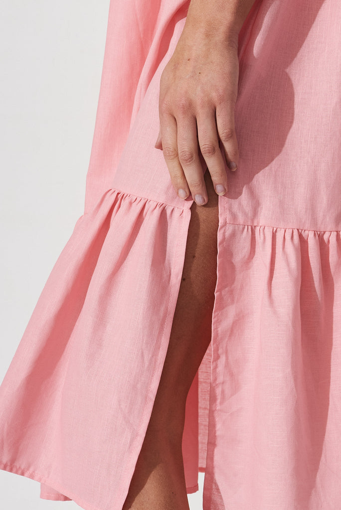 Dayne Midi Dress In Pink Linen Blend - detail