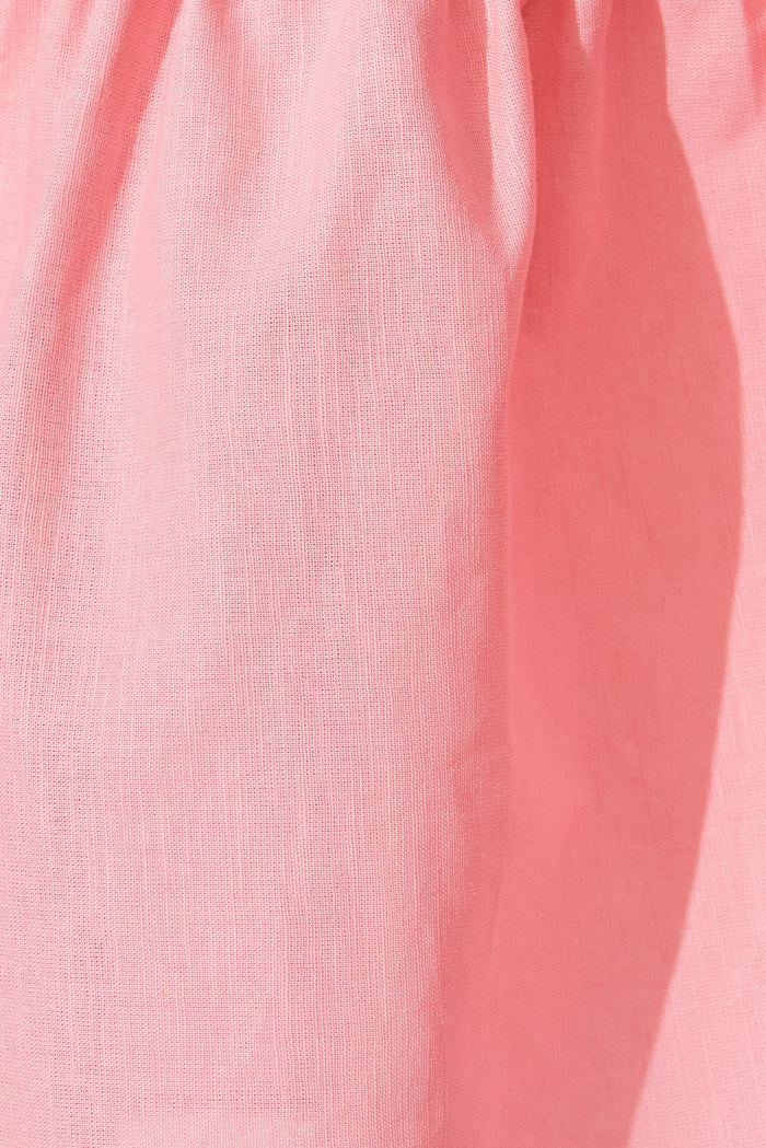 Dayne Midi Dress In Pink Linen Blend - fabric
