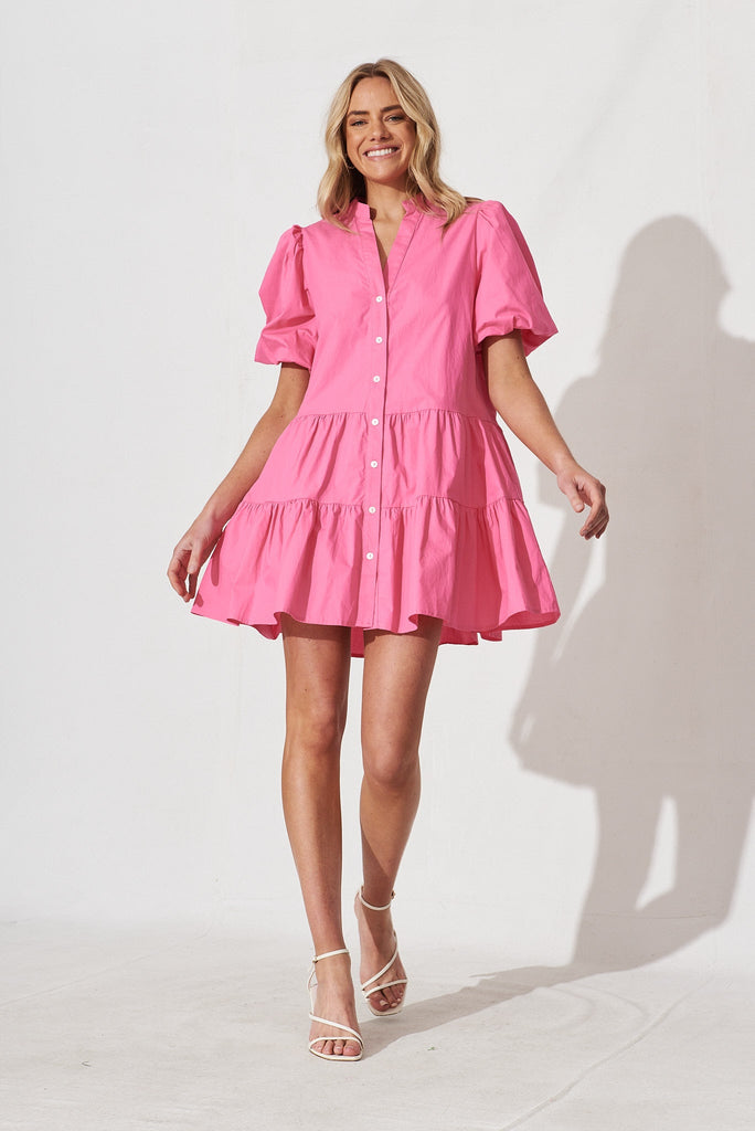 Festine Smock Dress In Pink Cotton - full length