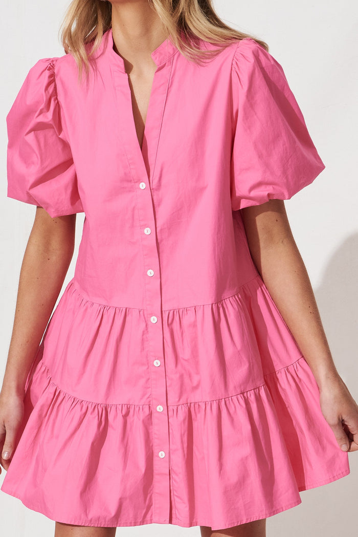 Festine Smock Dress In Pink Cotton - detail