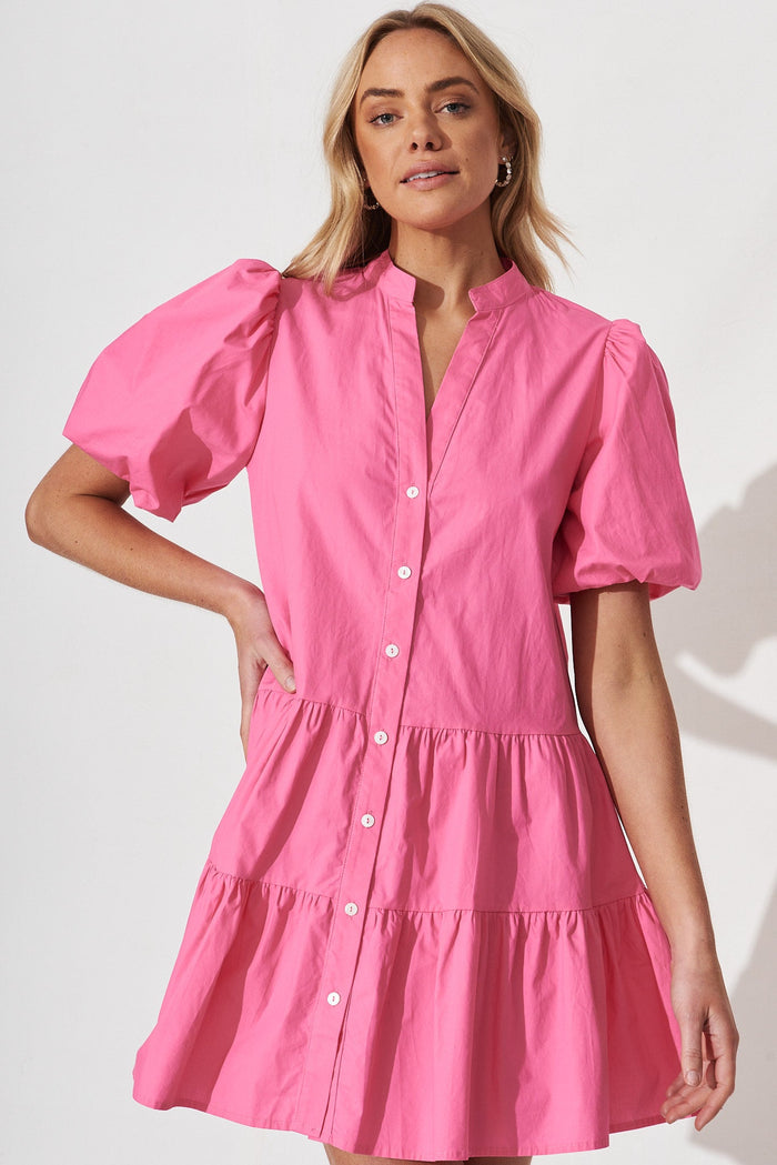 Festine Smock Dress In Pink Cotton - front