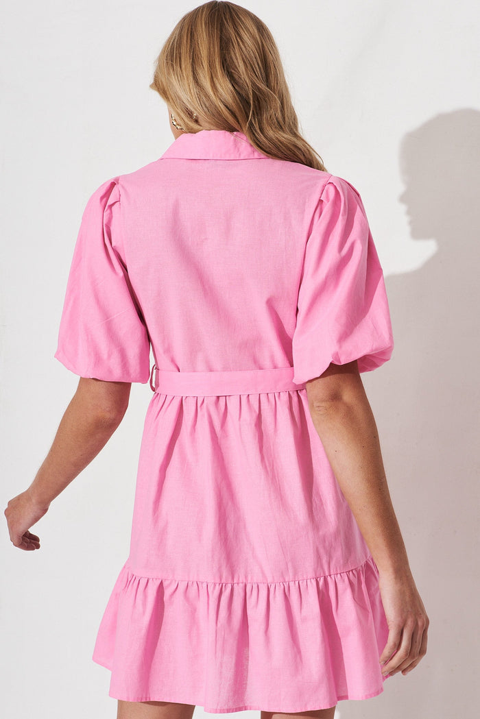 Ariale Shirt Dress In Pink Linen Blend - St Frock (Dev)