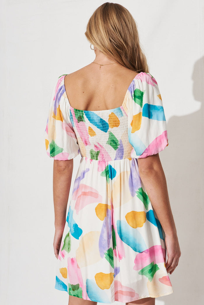 Anitya Dress In White With Multi Watercolour Print - back