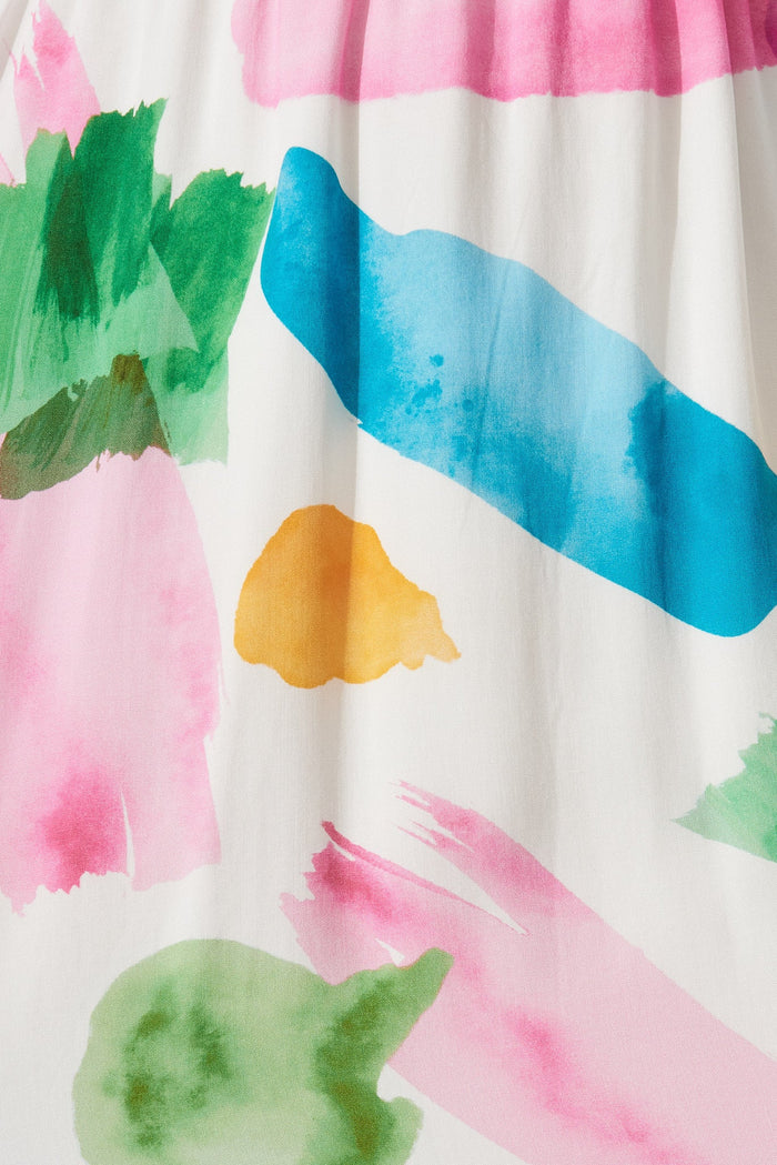 Anitya Dress In White With Multi Watercolour Print - fabric