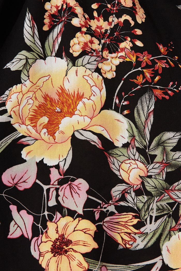 Shella Playsuit In Black With Cream Floral - fabric