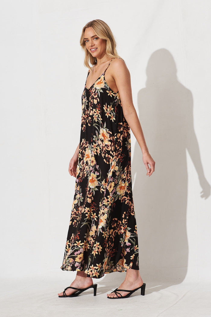 No Scrubs Maxi Dress In Black With Cream Floral - side